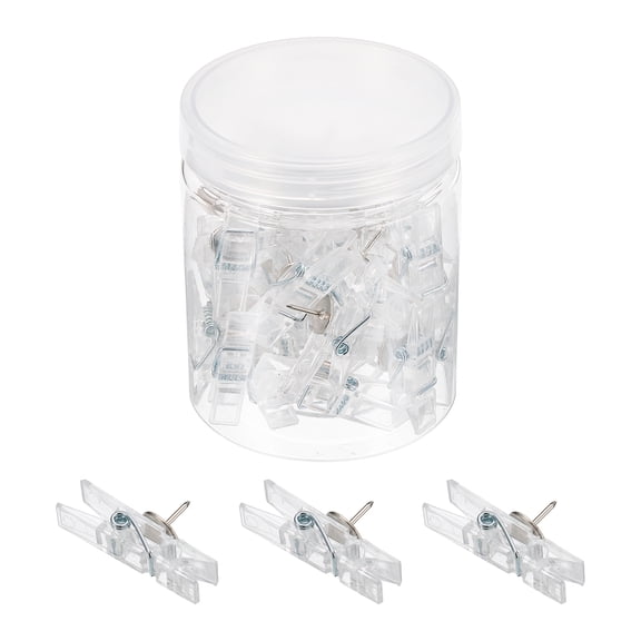 Uxcell Push Pin Clips Mini Thumb Tacks Craft Clip for Artwork, Clear 30 Pack
