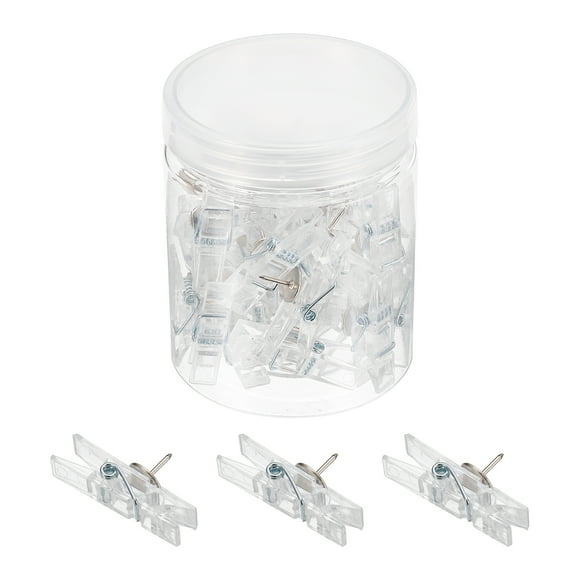 Uxcell Push Pin Clips Mini Thumb Tacks Craft Clip for Artwork, Clear 30 Pack