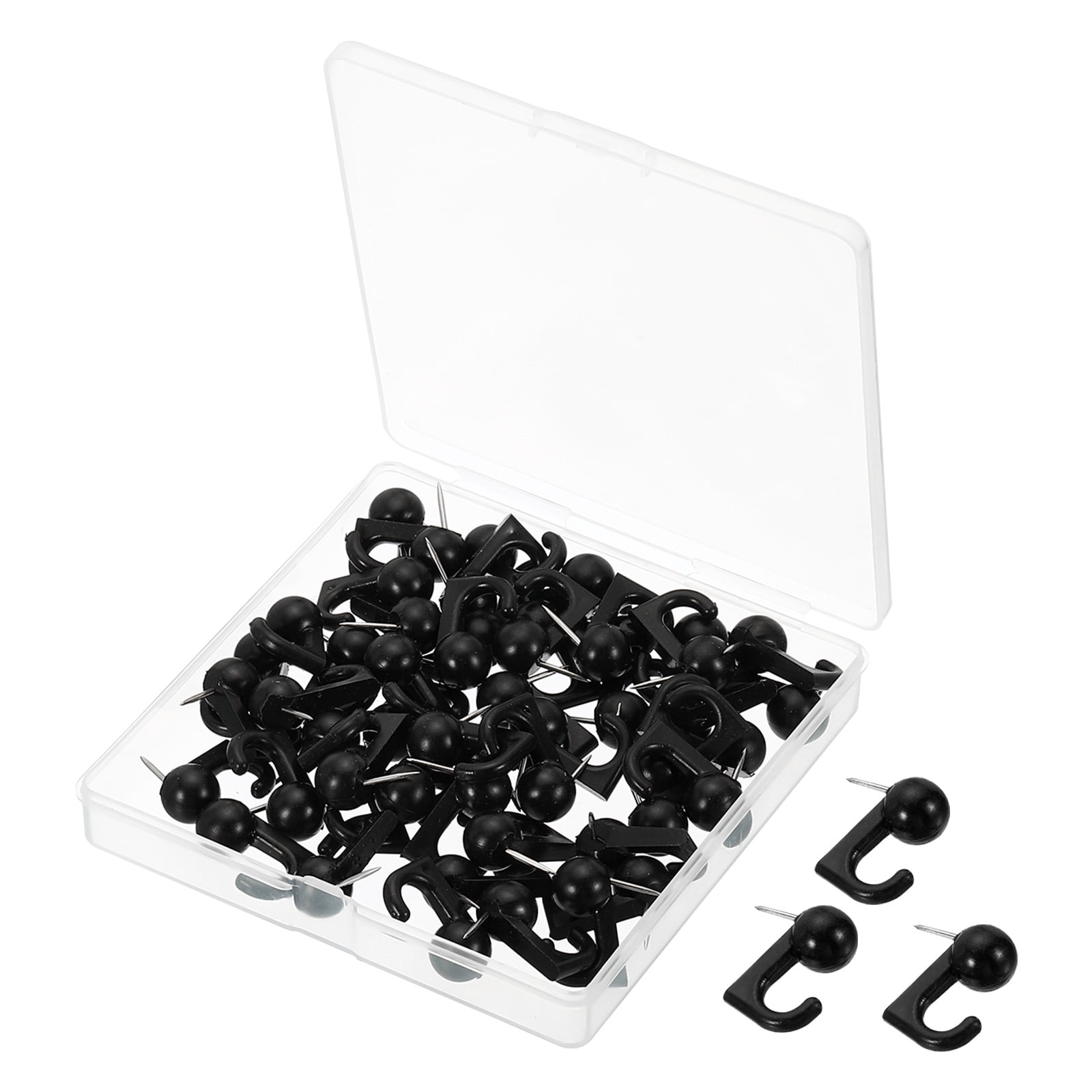 100pcs Push Pin Hooks Plastic Head Wall Thumb Tacks Hanging Nails, Clear, Black - Clear, Black