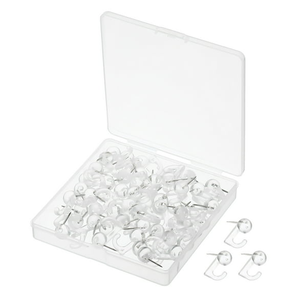 Uxcell Push Pin Hooks Plastic Head Wall Thumb Tack Hanging Nails, Transparent 50 Pack
