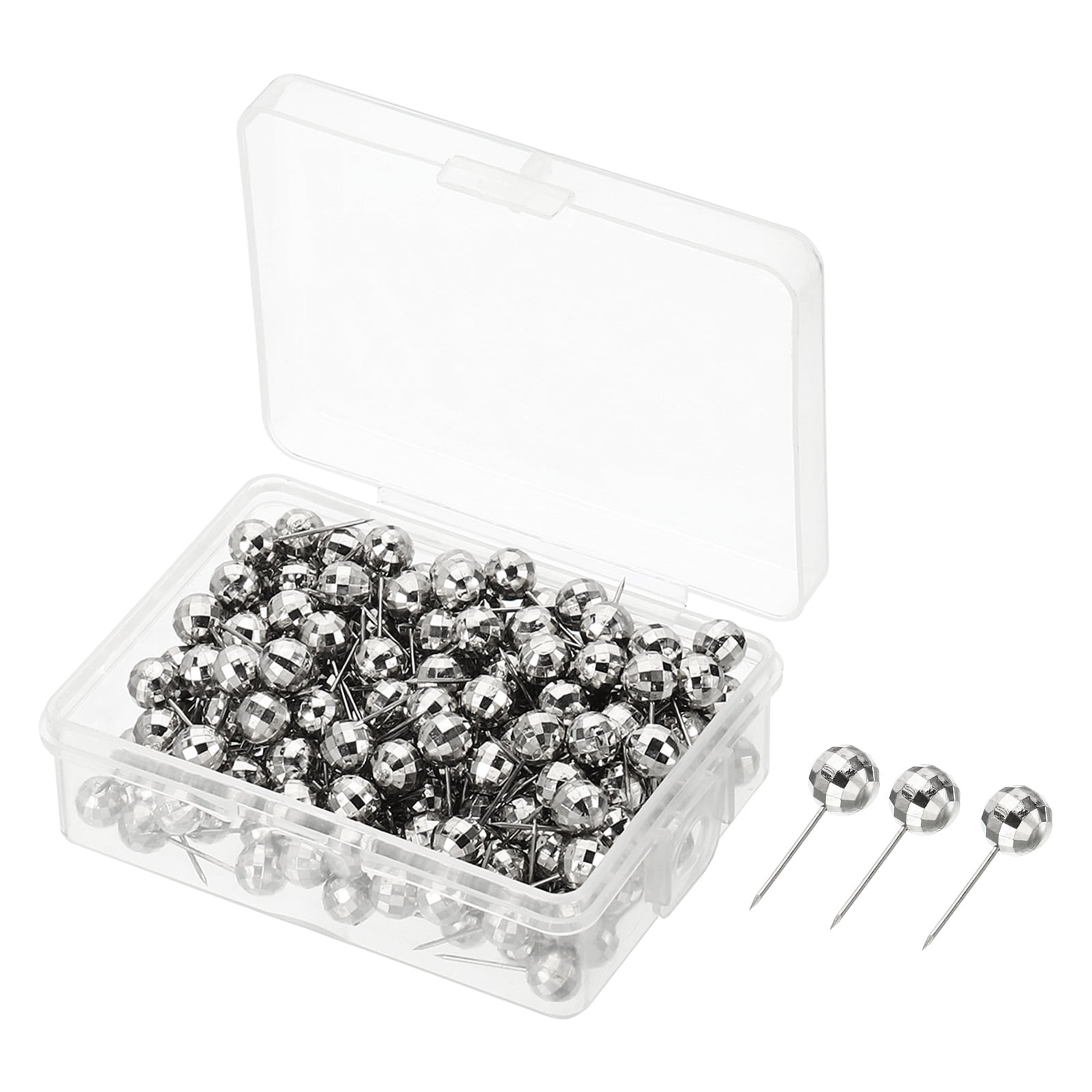 Uxcell Push Pins Round Head Map Tacks Steel Point, Silver 200 Pack
