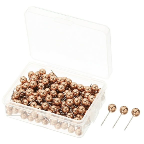 Uxcell Push Pins Round Head Metallic Map Tacks Steel Point, Rose Gold 200 Pack