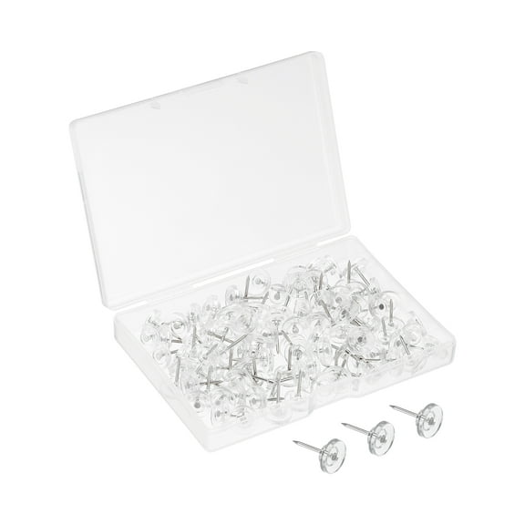 Uxcell Push Pins, Round Plastic Thumb Tacks Steel Point, Clear 100 Pack