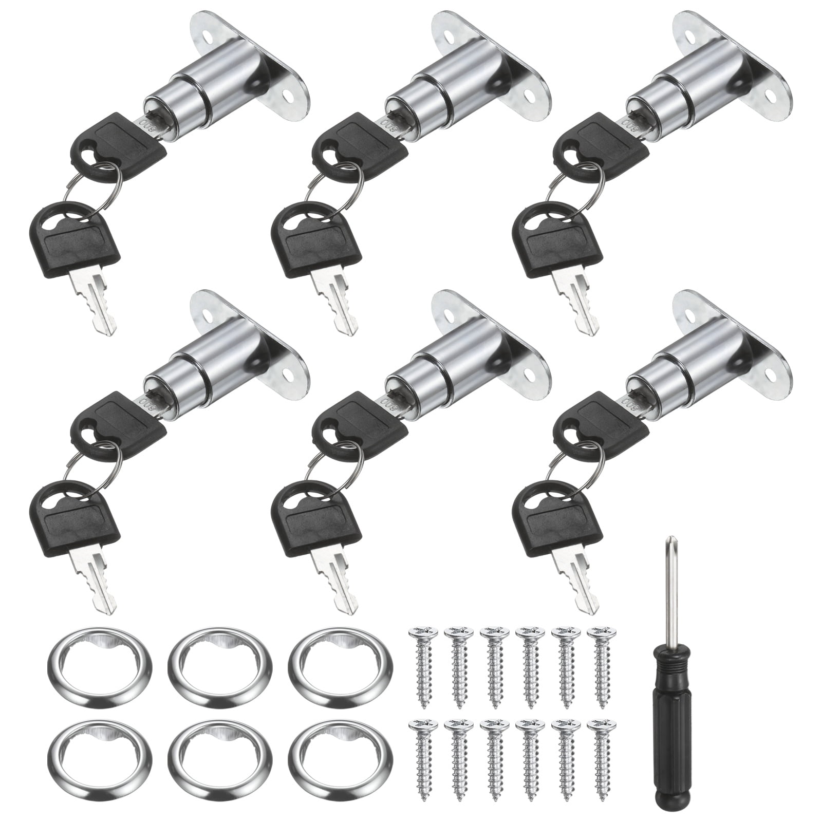 Uxcell Push Plunger Lock 23mm(8/9 Inch) Cylinder Length, 6 Pcs Zinc Alloy Cabinet Door Lock Keyed Alike for File Desk Drawer Wardrobe Sliding Door
