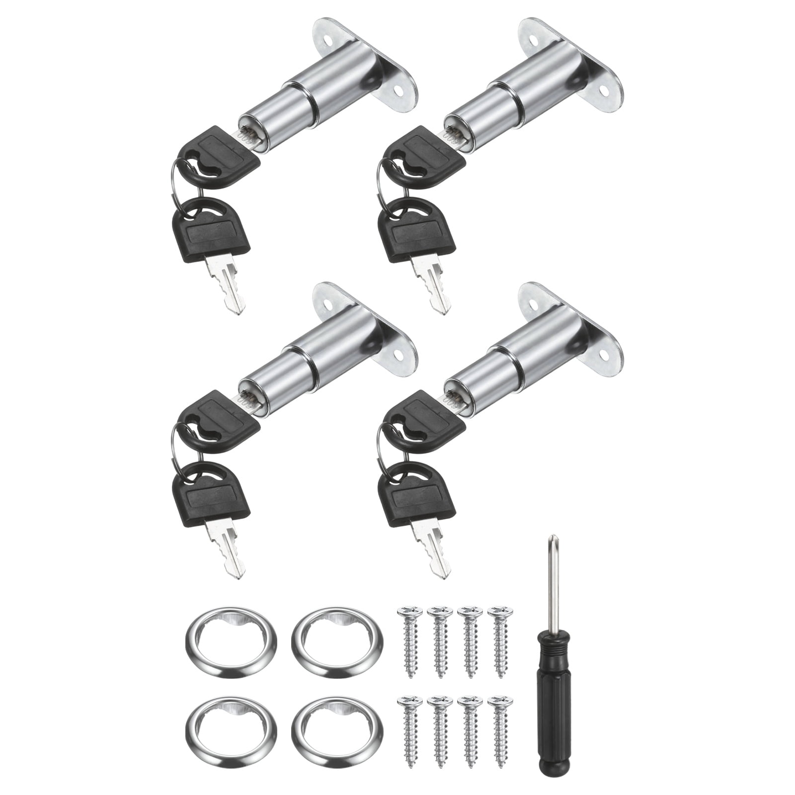 Uxcell Push Plunger Lock 32mm(1-1/4 Inch) Cylinder Length, 4 Pcs Zinc Alloy Cabinet Door Lock Keyed Alike for File Desk Drawer Wardrobe Sliding Door