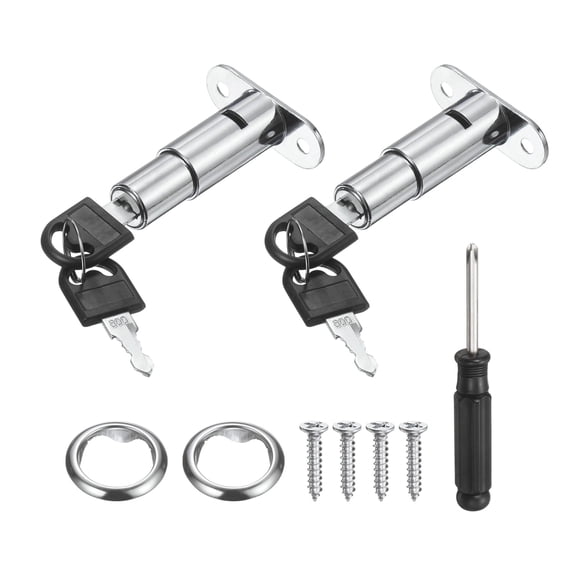 Uxcell Push Plunger Lock 40mm(1-4/7 Inch) Cylinder Length, 2 Pcs Zinc Alloy Cabinet Door Lock Keyed Different for File Desk Drawer Wardrobe Sliding Door