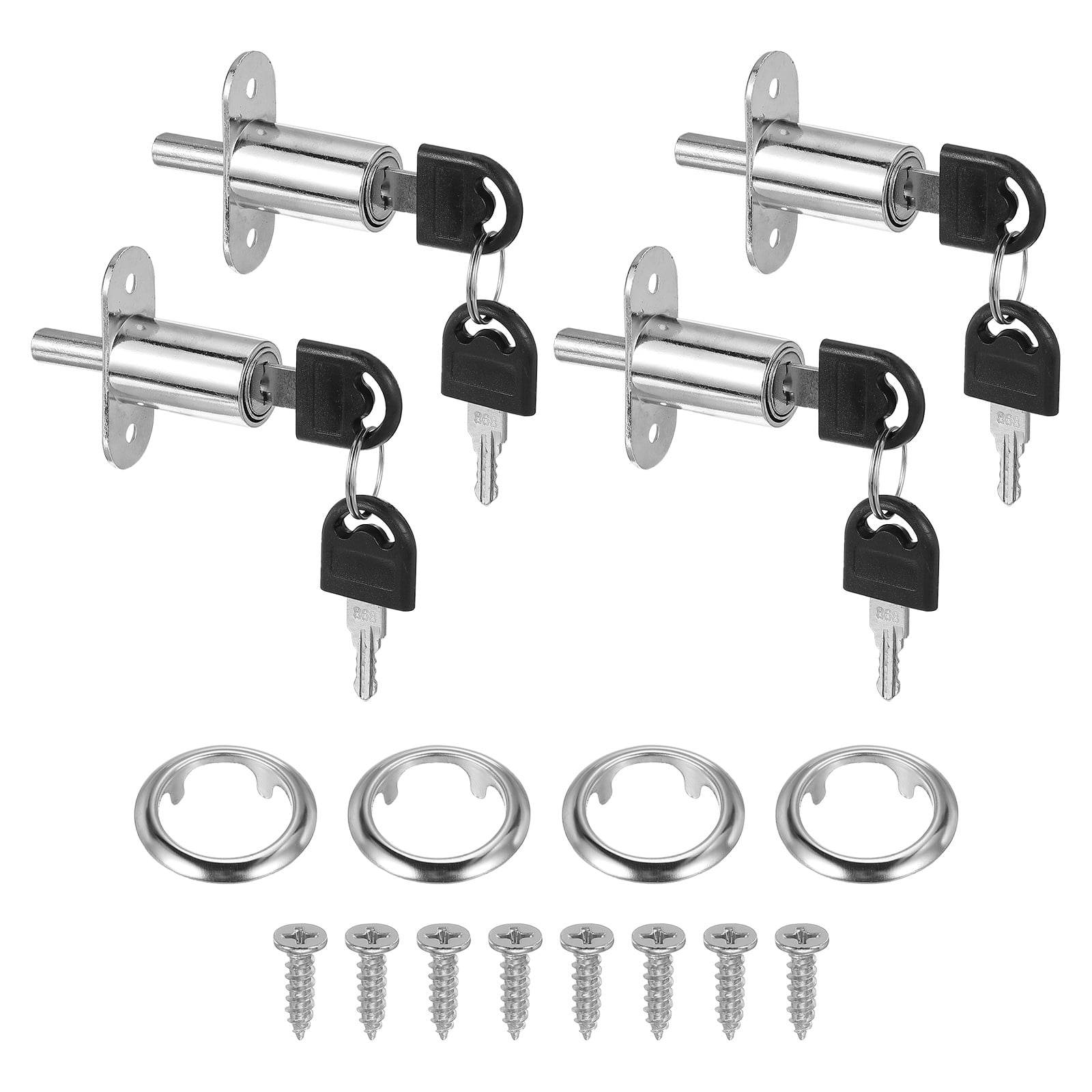 Push Plunger Lock with Keys & Screws & Locking Ring Keyed Different for Window Barn Drawer Cabinet Garage 1-1/4"x1.25"