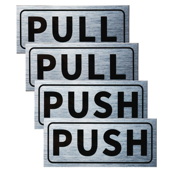 Uxcell Push Pull Door Sign 2"x5" Adhesive Horizontal Pull Push Sticker Silver 2 Set
