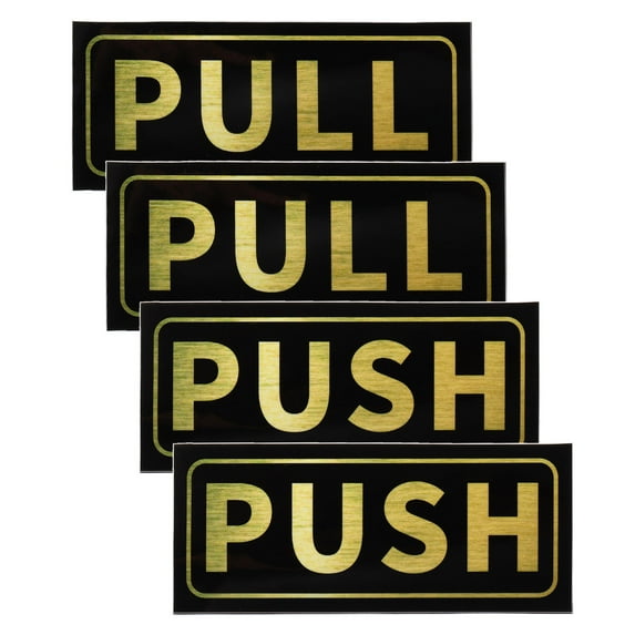 Uxcell Push Pull Door Sign 2"x5" Adhesive Horizontal Pull Push Sticker Golden 2 Set