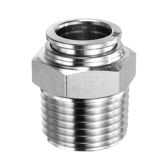 Uxcell Push to Connect Fitting 1/2" x 1/2" Thread Stainless Steel Straight Union