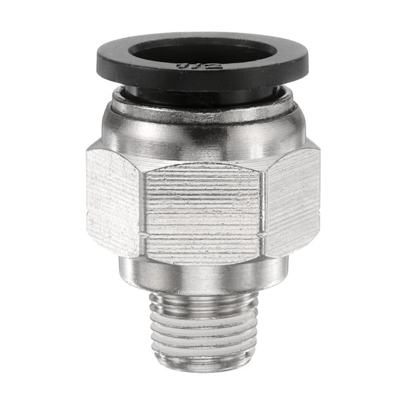 Uxcell Push to Connect Fitting 1/2" x 1/8" Thread Straight Union Fitting, Black