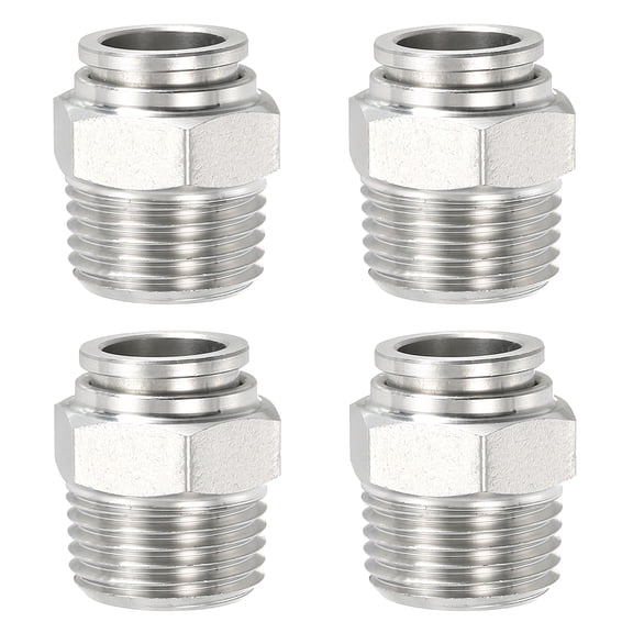 Uxcell Push to Connect Fitting, 304 Stainless Steel Male Straight 1/2" Tube OD x 1/2" NPT Thread  4 Pcs