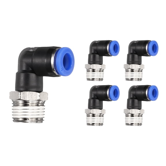 Uxcell 5 Pcs Push to Connect Fittings Male Elbow 0.31'' Tube OD Fitting Kit Push Lock Connector PL6-U Blue