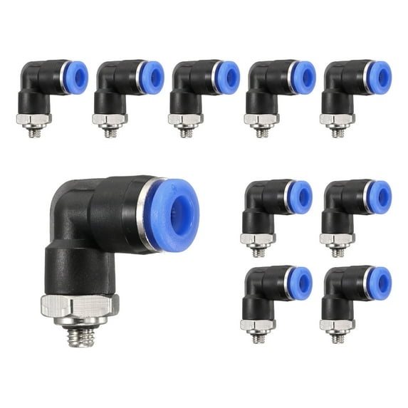 Uxcell 10 Pcs Push to Connect Fittings Male Elbow 0.24'' Tube OD Fitting Kit Push Lock Connector PL6-U Blue
