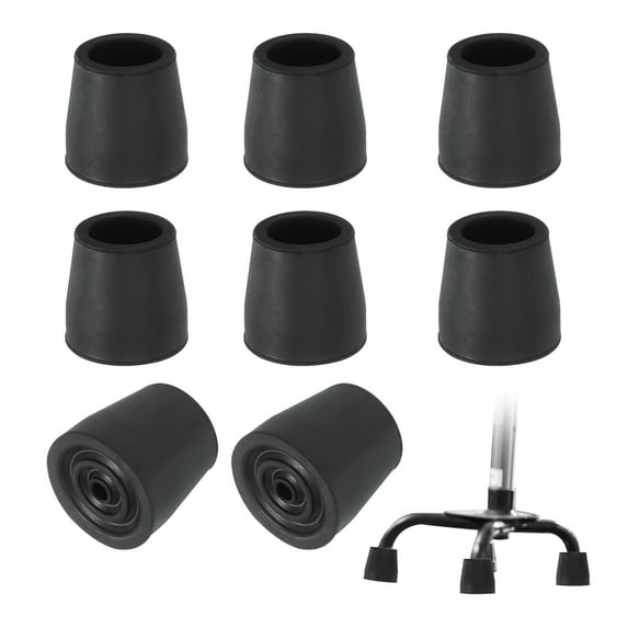 Quad Cane Tips 1 Inch, 8 Pcs Replacement Foot for Standing Stick Women Men Seniors, Black(Style 1)