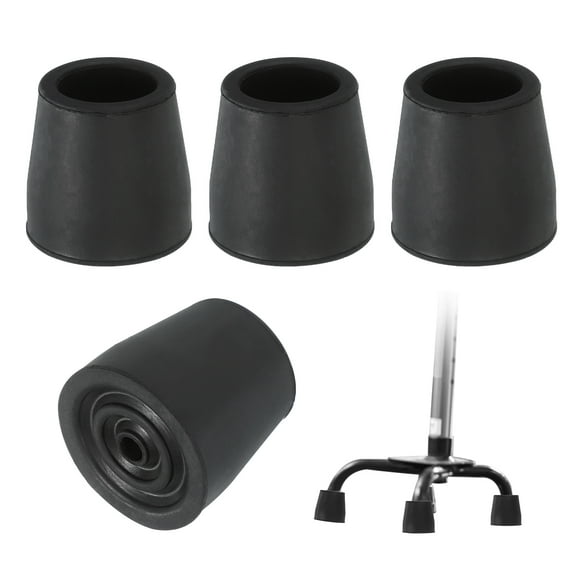 Quad Cane Tips 1 Inch, 4 Pcs Replacement Foot for Standing Stick Women Men, Black(Style 1)