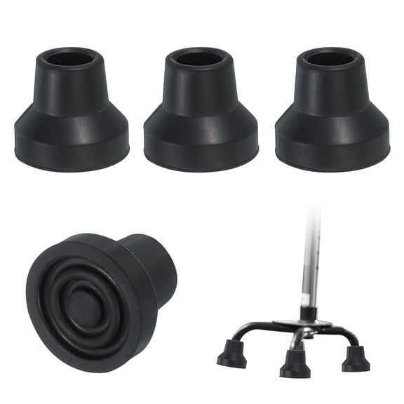 Quad Cane Tips 5/8 Inch, 4 Pcs Replacement Foot for Standing Stick Women Men Seniors, Black(Style 3)