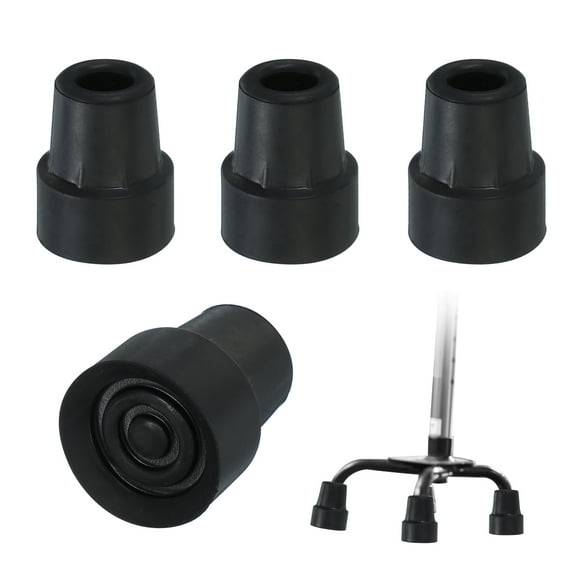 Quad Cane Tips 5/8 Inch, 4 Pcs Replacement Foot for Standing Stick Women Men Seniors, Black(Style 2)