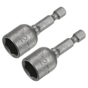 Uxcell Quick-Change Nut Driver Bit, 1/4" Hex Shank 12mm Magnetic Nut Setter Drill Bits, 1.89" Length, Metric 2 Pack