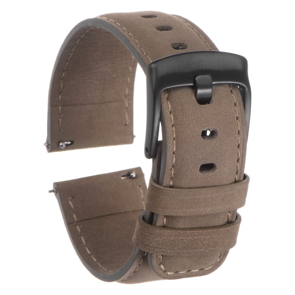 Uxcell Quick Release Grain Leather Watch Band 22mm Width Grey Black