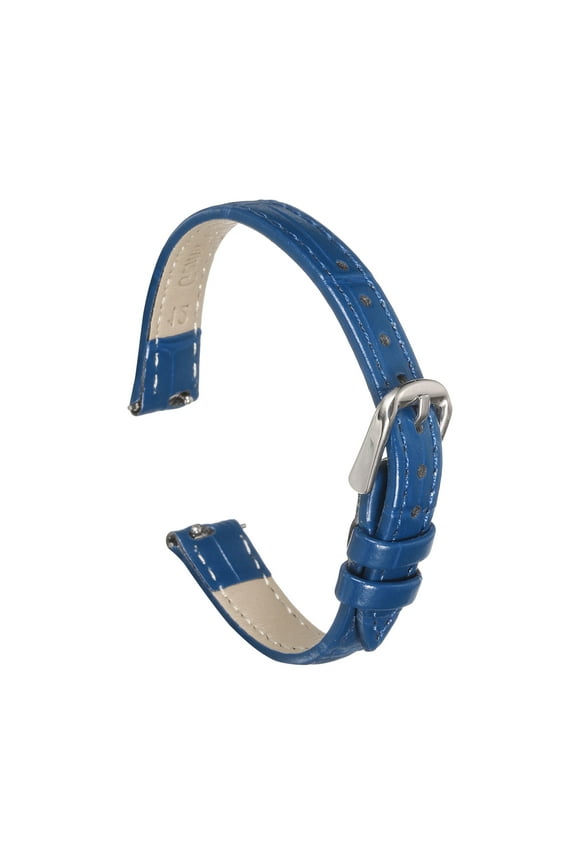 Quick Release Leather Watch Band 12mm Embossed Pattern Leather Watch Strap Replacement for Men Women, Blue