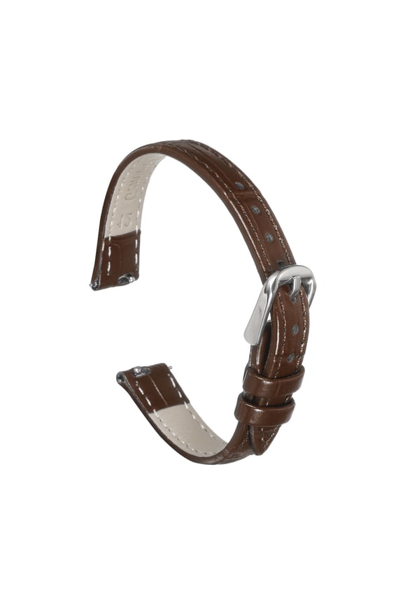 Quick Release Leather Watch Band 12mm Embossed Pattern Leather Watch Strap Replacement for Men Women, Brown