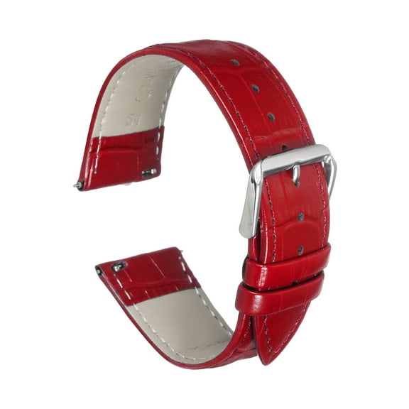 Uxcell Quick Release Leather Watch Band 24mm Embossed Pattern Leather Watch Strap Replacement for Men Women, Red