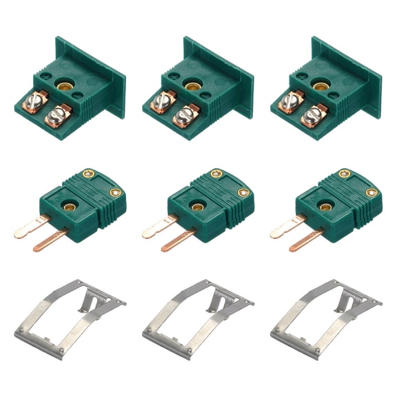 Uxcell R/S Type Thermocouple Wire Connectors Male Plug with Panel Mount Mini Socket High Temperature 220C(429F) for Thermocouple Sensor Dark Green 3 Set