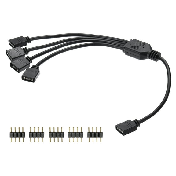 Uxcell RGB Splitter Cable, 12V 12" 4 Pin 1 to 4 Female to Female Power Cord with 4 Pin Male Connectors for PC Computer ARGB Fan/LED Lights, Black