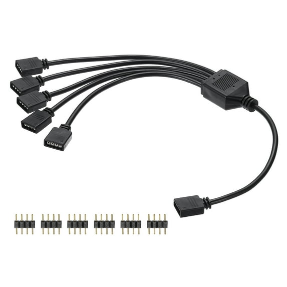Uxcell RGB Splitter Cable, 12V 12" 4 Pin 1 to 5 Female to Female Power Cord with 4 Pin Male Connectors for PC Computer ARGB Fan/LED Lights, Black