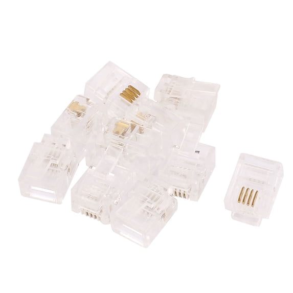 Uxcell RJ11 6P4C Jack Connector Clear for Telephone Cable Wire 10Pcs ...