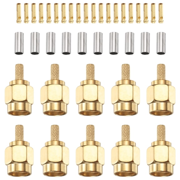 Uxcell RPSMA Male Crimp Connector,10 Pcs Straight Plug Crimp RF Connector RPSMA-J-1.5 for RG174 RG316 RG188 RG188A LMR100 Coaxial Cable