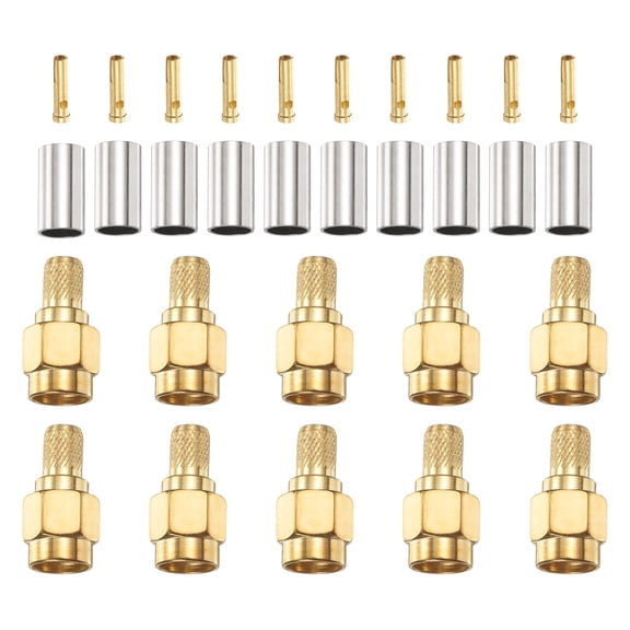 Uxcell RPSMA Male Crimp Connector,10 Pcs Straight Plug Crimp RF Connector RPSMA-J-3 for RG58 RG142 RG400 LMR195 Coaxial Cable