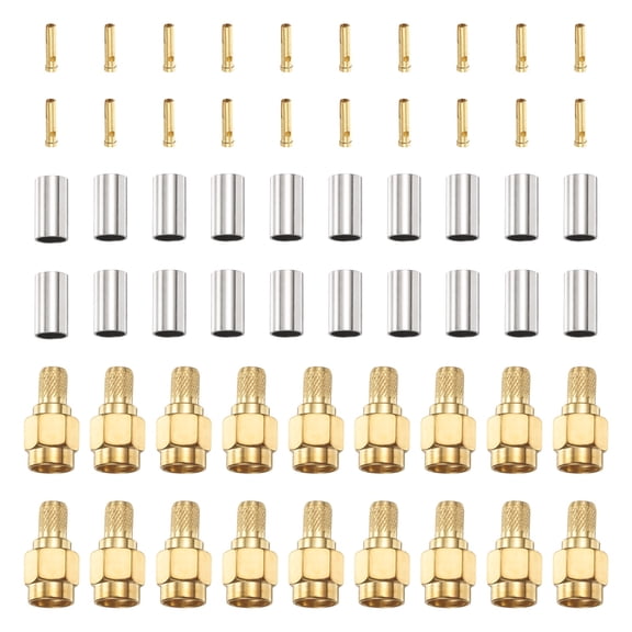 Uxcell RPSMA Male Crimp Connector,20 Pcs Straight Plug Crimp RF Connector RPSMA-J-3 for RG58 RG142 RG400 LMR195 Coaxial Cable