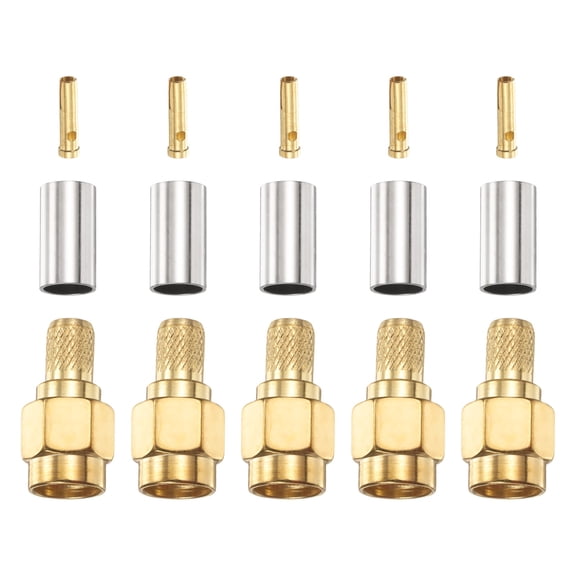 Uxcell RPSMA Male Crimp Connector,5 Pcs Straight Plug Crimp RF Connector RPSMA-J-3 for RG58 RG142 RG400 LMR195 Coaxial Cable