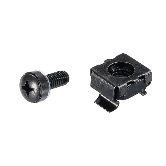 Uxcell Rack Mount Cage Nuts M6x14mm Mounting Screws Iron Zinc Plated with Washers, Black 20 Sets