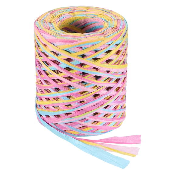 Uxcell Raffia Ribbon, 131 Yard Natural Raffia Paper String 5mm Wide Packing Paper Twine Rope for Gift Wrapping DIY Crafts Decoration, Pink, Yellow, Blue