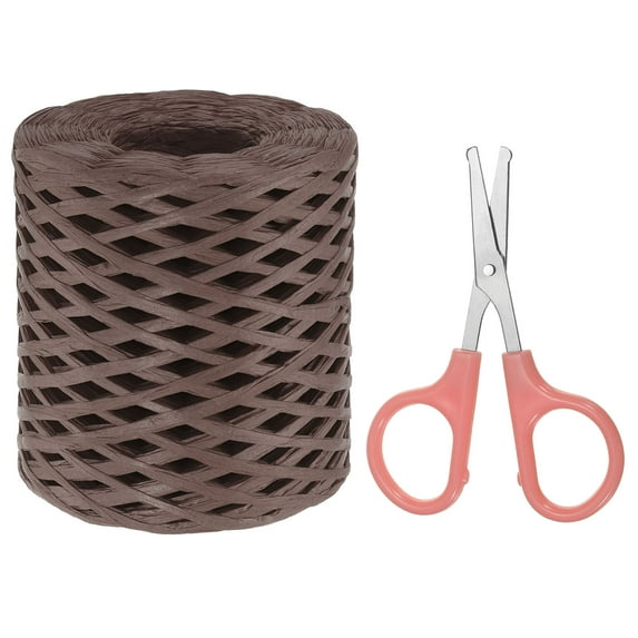 Uxcell Raffia Ribbon, Natural Raffia String with Scissor, Coffee, 218 Yards