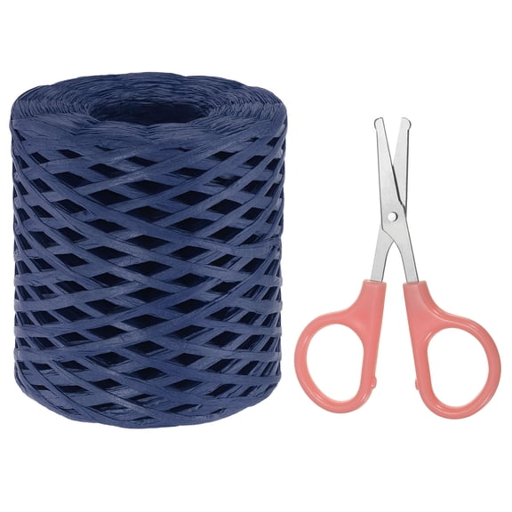 Uxcell Raffia Ribbon, Natural Raffia String with Scissor, Navy Blue, 218 Yards