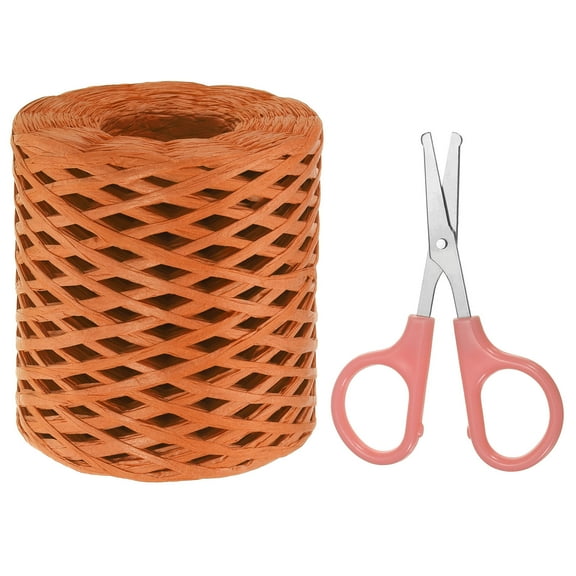 Uxcell Raffia Ribbon, Natural Raffia String with Scissor, Orange, 218 Yards