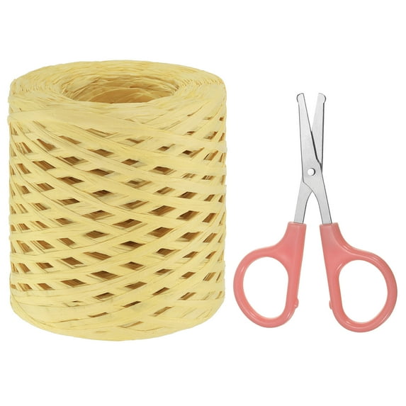 Uxcell Raffia Ribbon, Natural Raffia String with Scissor, Pale Yellow, 218 Yards