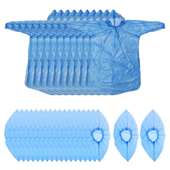 Uxcell Rain Ponchos, 10 Pack Disposable Rain Coat with Hood and 10 Pairs Shoe Covers for Adults, Blue