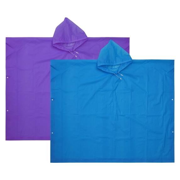 Uxcell Rain Ponchos, 2 Pack Waterproof Raincoats with Hood, Reusable EVA Rain Jackets for Outdoor, Blue, Purple