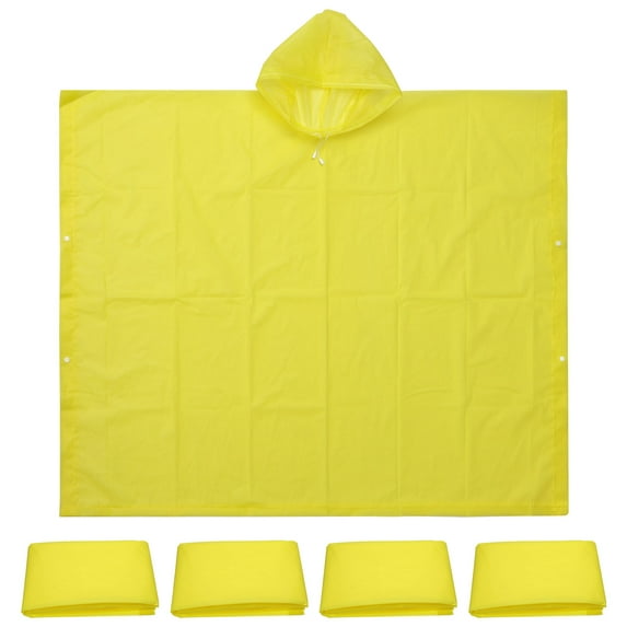 Uxcell Rain Ponchos, 5 Pack Waterproof Raincoats with Hood, Reusable EVA Rain Jackets for Camping Outdoor, Yellow