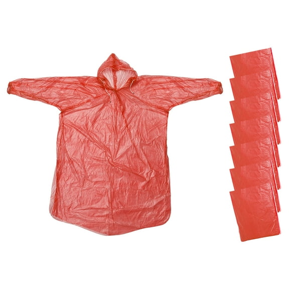 Uxcell Rain Ponchos, 7 Pack Unisex Disposable Rain Jacket with Hood for Water Protection, Red