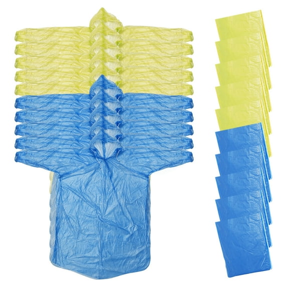 Uxcell Rain Ponchos for Adults, 10 Pack Rain Coat for Hiking Outdoor Activities, Blue, Yellow