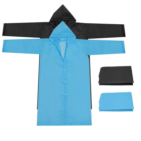 Uxcell Rain Ponchos for Adults, 2 Pack Reusable EVA Rain Coat Waterproof Rain Jacket, Black, Blue