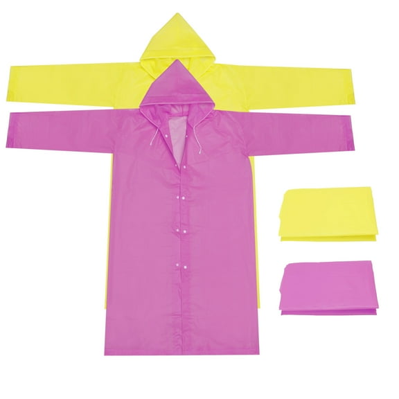 Uxcell Rain Ponchos for Adults, 2 Pack Reusable EVA Rain Coat Waterproof Rain Jacket, Yellow, Pink