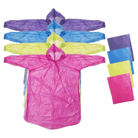 Uxcell Rain Ponchos for Adults, 4 Pack Rain Coat for Hiking Outdoor Activities, Blue, Pink, Purple, Yellow