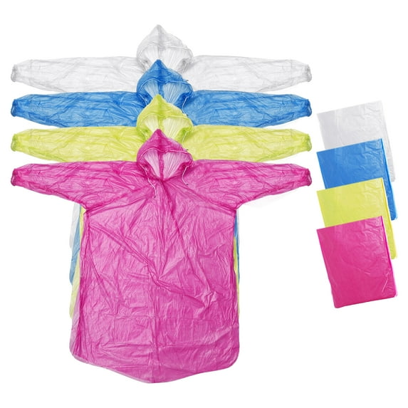 Uxcell Rain Ponchos for Adults, 4 Pack Rain Coat for Hiking Outdoor Activities, Blue, Pink, White, Yellow